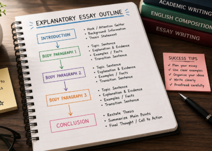 Explanatory essay outline showing introduction, body paragraphs, and conclusion