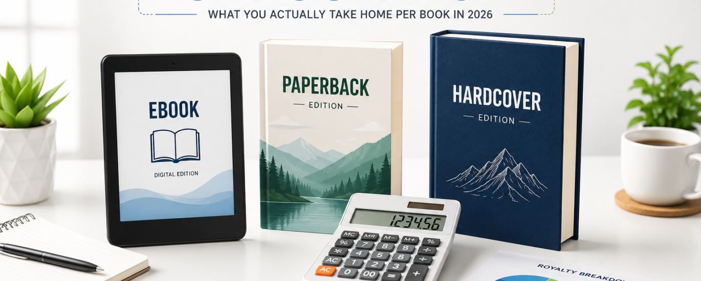 KDP royalty calculator showing ebook, paperback, and hardcover earnings